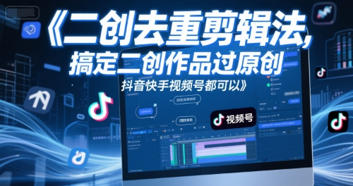 短视频二创去重剪辑法，搞定二创作品过原创，抖音快手视频号都可以凯哥轻创网-网创项目资源站-副业项目-创业项目-搞钱项目凯哥轻创网