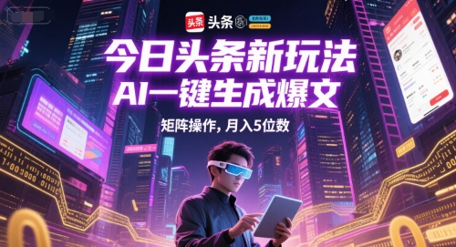 今日头条新玩法，AI一键生成爆文，矩阵操作，月入5位数凯哥轻创网-网创项目资源站-副业项目-创业项目-搞钱项目凯哥轻创网