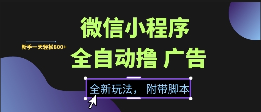 微信小程序全自动撸广告项目，彻底解决没流量的问题，新手一天8张+【揭秘】凯哥轻创网-网创项目资源站-副业项目-创业项目-搞钱项目凯哥轻创网