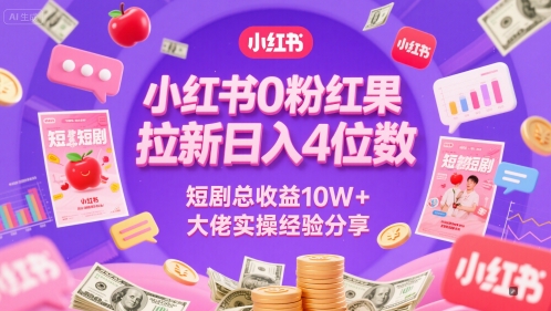 小红书0粉红果短剧拉新日入4位，数短剧总收益10W+大佬实操经验分享凯哥轻创网-网创项目资源站-副业项目-创业项目-搞钱项目凯哥轻创网