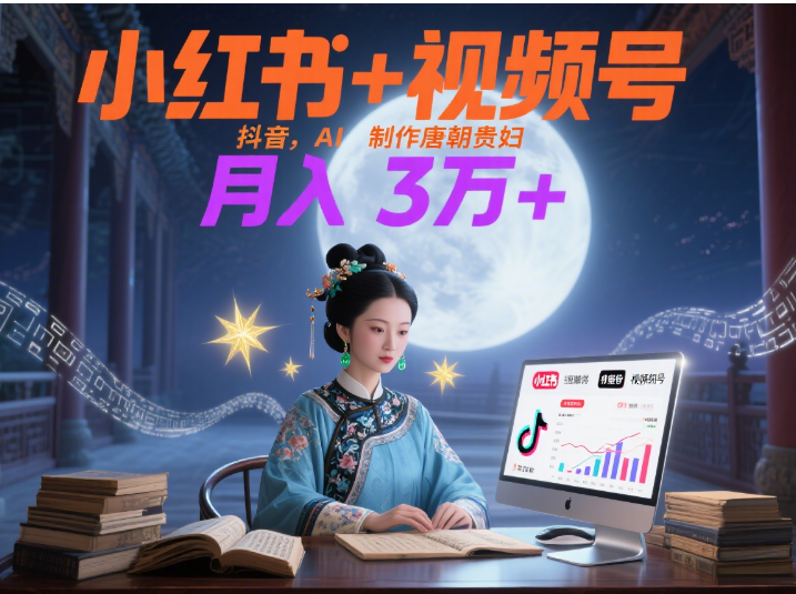 小红书+视频号+抖音，AI轻松制作唐朝贵妇IP，毒鸡汤、励志、减肥瘦身、养生赛道轻松切入，每天30分钟，轻松产出N条，月入3万+凯哥轻创网-网创项目资源站-副业项目-创业项目-搞钱项目凯哥轻创网