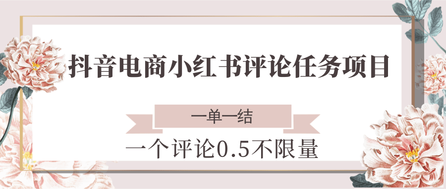 抖音电商小红书评论任务项目，一个评论0.5，一单一结 不限量凯哥轻创网-网创项目资源站-副业项目-创业项目-搞钱项目凯哥轻创网