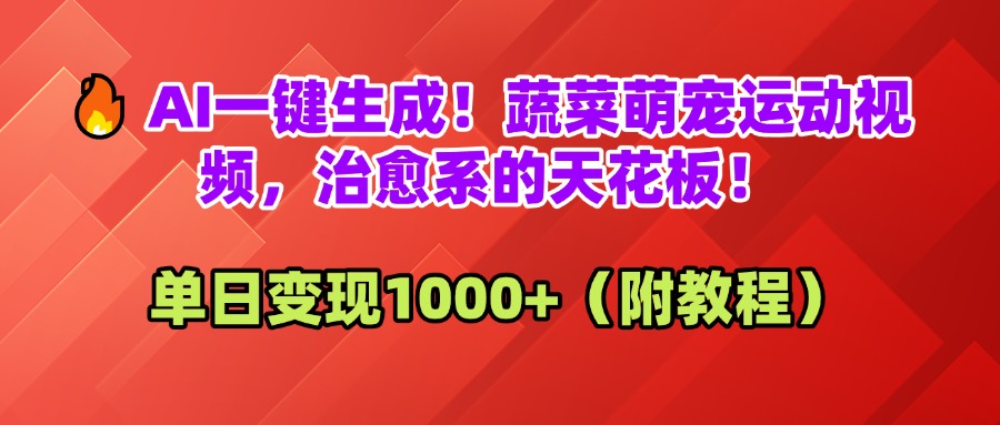 AI一键生成！蔬菜萌宠运动视频，治愈系的天花板！单日变现1000+（附教程）凯哥轻创网-网创项目资源站-副业项目-创业项目-搞钱项目凯哥轻创网