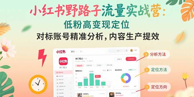 （15423期）小红书野路子流量实战营：低粉高变现定位 对标账号精准分析 内容生产提效凯哥轻创网-网创项目资源站-副业项目-创业项目-搞钱项目凯哥轻创网