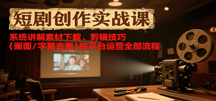 短剧创作实战课，系统讲解素材下载、剪辑技巧（画面/字幕去重）和平台运营全部流程凯哥轻创网-网创项目资源站-副业项目-创业项目-搞钱项目凯哥轻创网