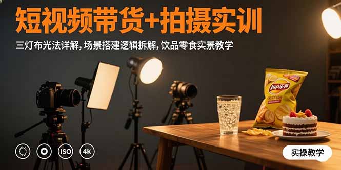 （15540期）短视频带货+拍摄实训：三灯布光法详解,场景搭建逻辑拆解,饮品零食实景教学凯哥轻创网-网创项目资源站-副业项目-创业项目-搞钱项目凯哥轻创网