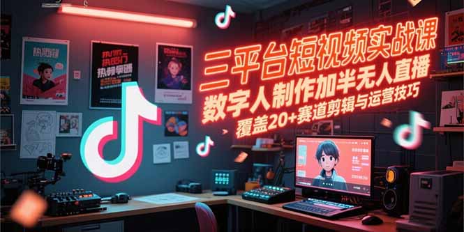 （15265期）三平台短视频实战课，数字人制作加半无人直播，覆盖20+赛道剪辑与运营技巧凯哥轻创网-网创项目资源站-副业项目-创业项目-搞钱项目凯哥轻创网