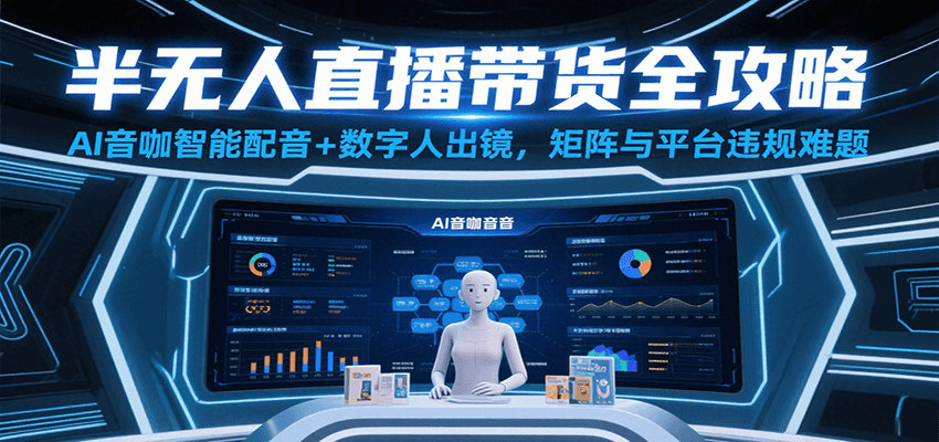 半无人直播带货全攻略：AI音咖智能配音+数字人出镜，解决账号矩阵与平台违规难题凯哥轻创网-网创项目资源站-副业项目-创业项目-搞钱项目凯哥轻创网