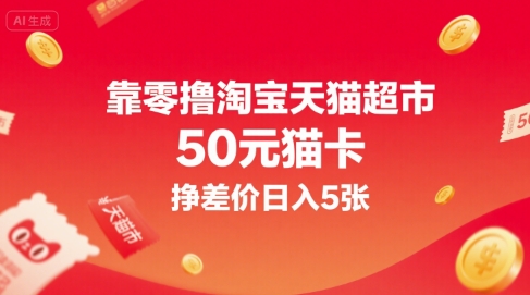 靠零撸淘宝天猫超市50元猫卡，挣差价日入5张凯哥轻创网-网创项目资源站-副业项目-创业项目-搞钱项目凯哥轻创网