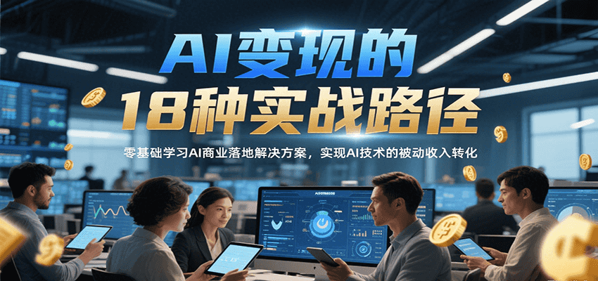 AI变现的18种实战路径，零基础学习AI商业落地解决方案，实现AI技术的被动收入转化凯哥轻创网-网创项目资源站-副业项目-创业项目-搞钱项目凯哥轻创网