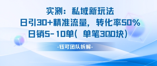 实测私域新玩法日引30加精准流量转化率50%日销5-10单每笔3张凯哥轻创网-网创项目资源站-副业项目-创业项目-搞钱项目凯哥轻创网