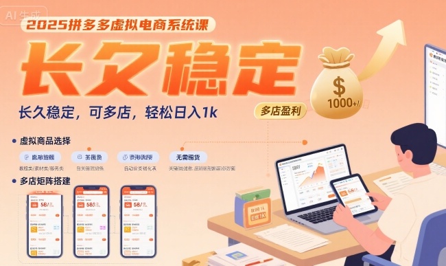 2025拼多多虚拟电商系统课，长久稳定，可多店，轻松日入1k凯哥轻创网-网创项目资源站-副业项目-创业项目-搞钱项目凯哥轻创网