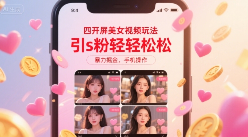 四开屏美女视频玩法，引s粉轻轻松松，暴力掘金，手机操作【揭秘】凯哥轻创网-网创项目资源站-副业项目-创业项目-搞钱项目凯哥轻创网
