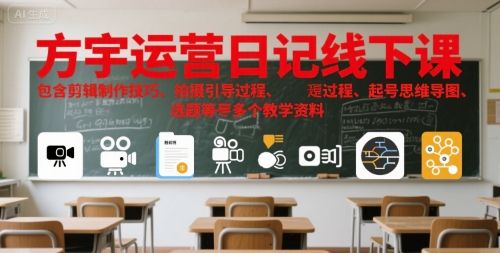 方宇运营日记线下课，包含剪辑制作技巧、拍摄引导过程、起号思维导图、选题等多个教学资料凯哥轻创网-网创项目资源站-副业项目-创业项目-搞钱项目凯哥轻创网
