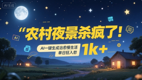 农村夜景杀疯了！AI一键生成治愈系慢生活，单日狂入1k+凯哥轻创网-网创项目资源站-副业项目-创业项目-搞钱项目凯哥轻创网
