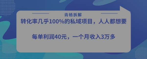 转化率最高的私域项目，每单利润40-50米，月入过1w凯哥轻创网-网创项目资源站-副业项目-创业项目-搞钱项目凯哥轻创网