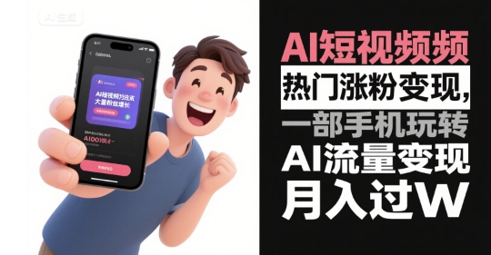 AI短视频热门涨粉变现，一部手机玩转AI流量变现，月入过W凯哥轻创网-网创项目资源站-副业项目-创业项目-搞钱项目凯哥轻创网