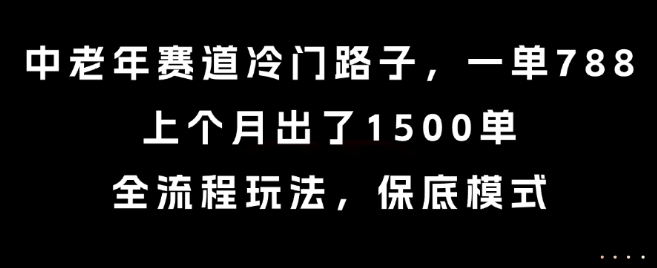 中老年赛道冷门路子，一单788，上个月出了1500单，全流程玩法，保底模式【揭秘】凯哥轻创网-网创项目资源站-副业项目-创业项目-搞钱项目凯哥轻创网