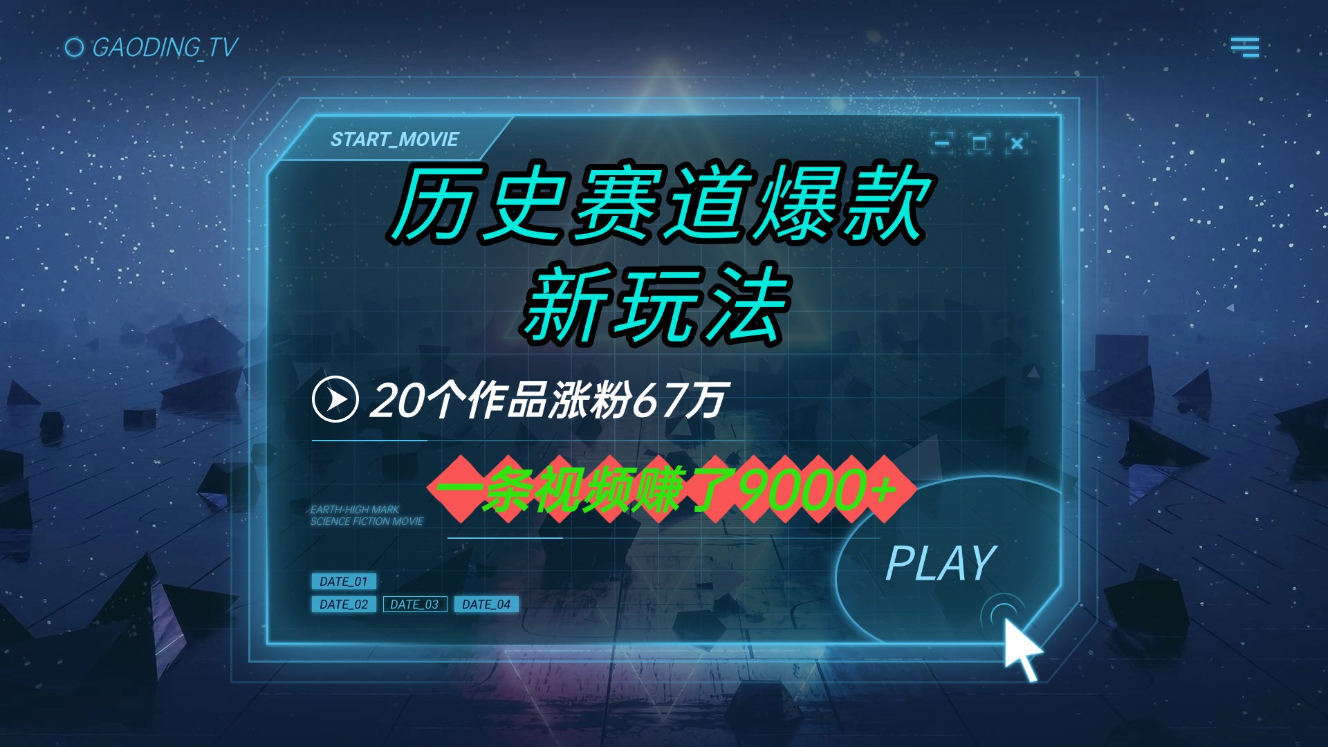 20个作品涨粉67万，一条视频赚了9000+，历史赛道爆款新玩法凯哥轻创网-网创项目资源站-副业项目-创业项目-搞钱项目凯哥轻创网