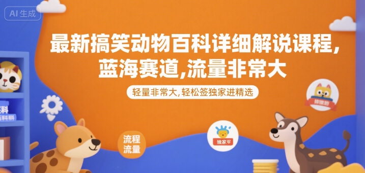 最新搞笑动物百科详细解说课程，蓝海赛道，流量非常大，轻松签独家进精选凯哥轻创网-网创项目资源站-副业项目-创业项目-搞钱项目凯哥轻创网
