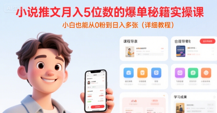 小说推文月入5位数的爆单秘籍实操课，，小白也能从0粉到日入多张(详细教程)凯哥轻创网-网创项目资源站-副业项目-创业项目-搞钱项目凯哥轻创网