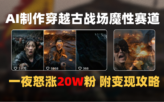 AI制作穿越古战场视频一夜涨粉20W保姆级教学（附AI变现指南）凯哥轻创网-网创项目资源站-副业项目-创业项目-搞钱项目凯哥轻创网