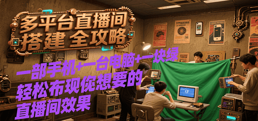 多平台直播间搭建全攻略，一部手机+一台电脑+一块绿布轻松实现你想要的直播间效果凯哥轻创网-网创项目资源站-副业项目-创业项目-搞钱项目凯哥轻创网