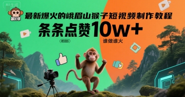 最新爆火的峨眉山猴子短视频制作教程，条条点赞10w+，谁做谁火【教程+提示词】凯哥轻创网-网创项目资源站-副业项目-创业项目-搞钱项目凯哥轻创网