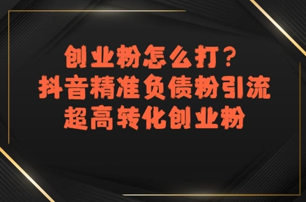 创业粉怎么打？抖音精准负债粉引流，超高转化创业粉凯哥轻创网-网创项目资源站-副业项目-创业项目-搞钱项目凯哥轻创网
