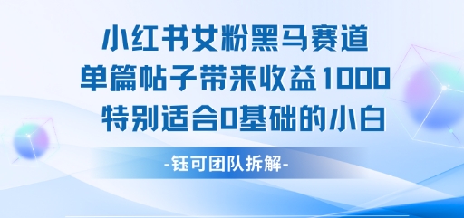 小红书女粉黑马赛道单篇帖子带来收益1k+，特别适合0基础的小白凯哥轻创网-网创项目资源站-副业项目-创业项目-搞钱项目凯哥轻创网