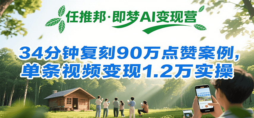 任推邦·即梦AI变现营，34分钟复刻90万点赞案例，单条视频变现1.2万实操凯哥轻创网-网创项目资源站-副业项目-创业项目-搞钱项目凯哥轻创网