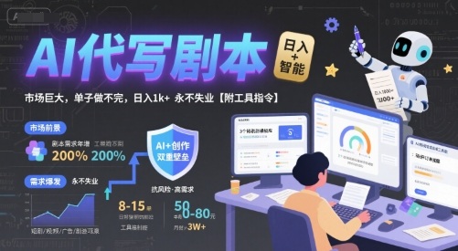 AI代写剧本，市场巨大，单子做不完，日入1k+ 永不失业【附工具指令】凯哥轻创网-网创项目资源站-副业项目-创业项目-搞钱项目凯哥轻创网