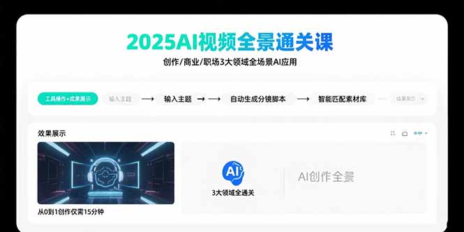 （15762期）2025AI视频全景通关课：涵盖创作/商业/职场3大领域  掌握AI全场景应用凯哥轻创网-轻创网-创业网-网创项目资源站-副业项目-创业项目-搞钱项目凯哥轻创网