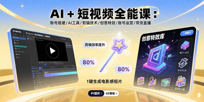 （15862期）AI+短视频全能课：账号搭建/AI工具/剪辑技术/创意特效/账号运营/带货直播凯哥轻创网-轻创网-创业网-网创项目资源站-副业项目-创业项目-搞钱项目凯哥轻创网