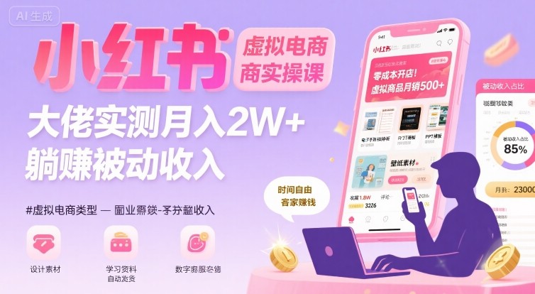 小红书虚拟电商，大佬实测月入2W+，实现被动收入凯哥轻创网-轻创网-创业网-网创项目资源站-副业项目-创业项目-搞钱项目凯哥轻创网