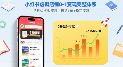 小红书虚拟店铺0-1变现完整体系：卖学科类虚拟资料，一天6张+，很稳定【已完结】凯哥轻创网-轻创网-创业网-网创项目资源站-副业项目-创业项目-搞钱项目凯哥轻创网