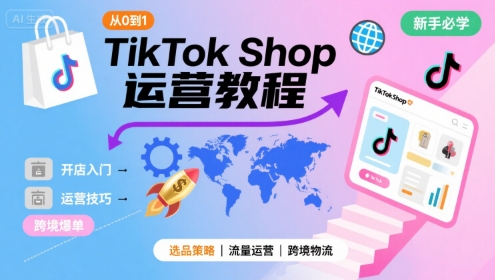 TikTok Shop从0到1运营教程，TikTok跨境电商新手必学课程凯哥轻创网-网创项目资源站-副业项目-创业项目-搞钱项目凯哥轻创网