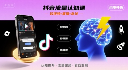 抖音流量认知课，短视频+直播+私域，认知提升，闪电开悟凯哥轻创网-轻创网-创业网-网创项目资源站-副业项目-创业项目-搞钱项目凯哥轻创网