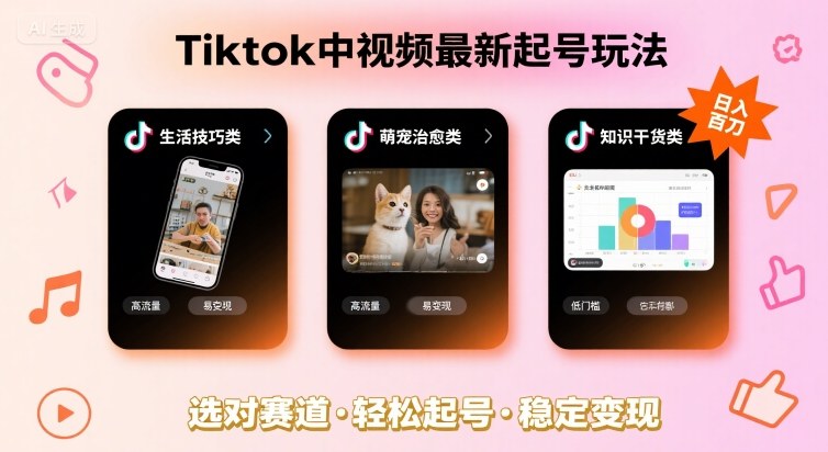 Tiktok中视频最新起号玩法，想要日入百刀，做好这几个赛道就可以了凯哥轻创网-轻创网-创业网-网创项目资源站-副业项目-创业项目-搞钱项目凯哥轻创网