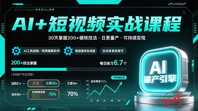 （15681期）AI+短视频实战课程：30天掌握200+硬核技法，实现日更量产可持续变现凯哥轻创网-网创项目资源站-副业项目-创业项目-搞钱项目凯哥轻创网