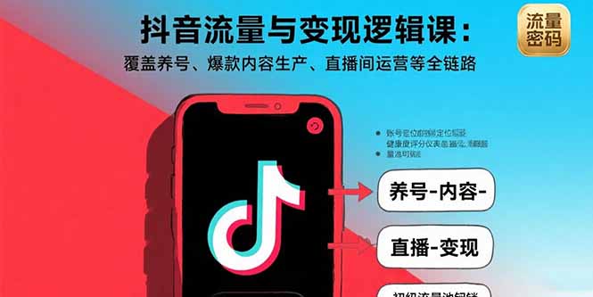 （15824期）抖音流量与变现逻辑课：覆盖养号、爆款内容生产、直播间运营等全链路凯哥轻创网-轻创网-创业网-网创项目资源站-副业项目-创业项目-搞钱项目凯哥轻创网
