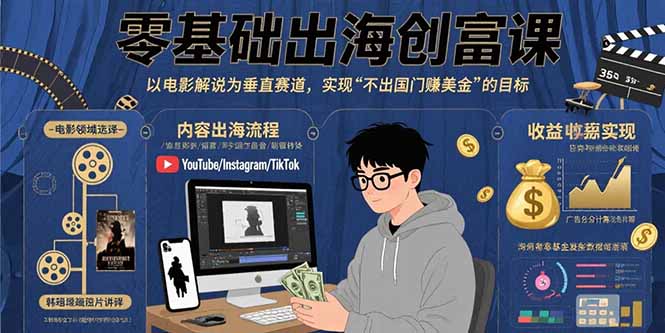 （15709期）零基础出海创富课：以电影解说为垂直赛道，实现不出国门赚美金的目标凯哥轻创网-网创项目资源站-副业项目-创业项目-搞钱项目凯哥轻创网