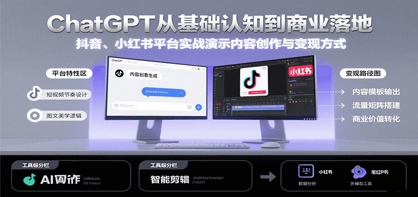 ChatGPT从基础认知到商业落地，实战演示抖音、小红书等平台的内容创作与变现凯哥轻创网-网创项目资源站-副业项目-创业项目-搞钱项目凯哥轻创网