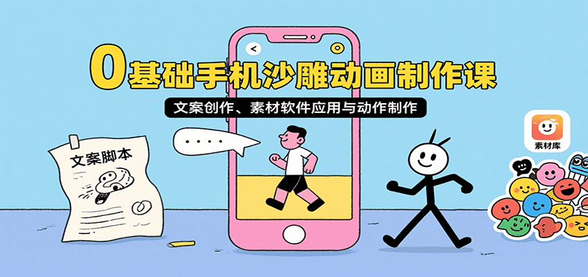 0基础手机沙雕动画制作课，文案创作、素材软件应用与动作制作凯哥轻创网-轻创网-创业网-网创项目资源站-副业项目-创业项目-搞钱项目凯哥轻创网