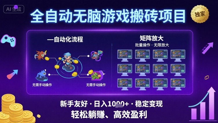 全自动无脑游戏搬砖项目，独家玩法，可批量矩阵无限放大，新手也能轻松日入1k+【揭秘】凯哥轻创网-轻创网-创业网-网创项目资源站-副业项目-创业项目-搞钱项目凯哥轻创网
