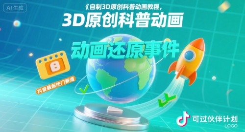自制3D原创科普动画教程，动画还原事件，抖音最新热门赛道，可过伙伴计划凯哥轻创网-网创项目资源站-副业项目-创业项目-搞钱项目凯哥轻创网
