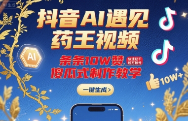 抖音AI遇见药王视频，条条10W赞，快速起千粉万粉号，傻瓜式制作教学凯哥轻创网-轻创网-创业网-网创项目资源站-副业项目-创业项目-搞钱项目凯哥轻创网