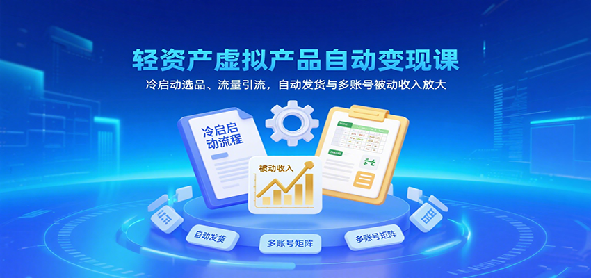 轻资产虚拟产品自动变现课，冷启动选品、流量引流，自动发货与多账号被动收入放大凯哥轻创网-轻创网-创业网-网创项目资源站-副业项目-创业项目-搞钱项目凯哥轻创网