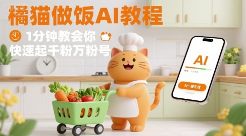 有趣的橘猫买菜做饭视频，用AI一键搞定，1分钟教会你，快速起千粉万粉号凯哥轻创网-轻创网-创业网-网创项目资源站-副业项目-创业项目-搞钱项目凯哥轻创网