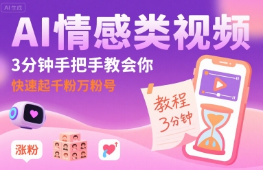AI情感类视频，3分钟手把手教会你，快速起千粉万粉号凯哥轻创网-轻创网-创业网-网创项目资源站-副业项目-创业项目-搞钱项目凯哥轻创网